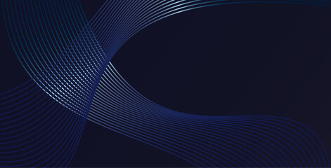 Dark abstract background with glowing wave. Shiny moving lines design element. Modern purple blue gradient.