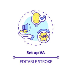 2D editable set up VA thin line icon concept, isolated vector, multicolor illustration representing voice assistant.