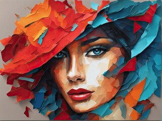 colorful beautiful woman face with paper collage © Reha