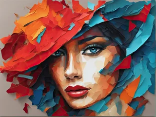 colorful beautiful woman face with paper collage © Reha