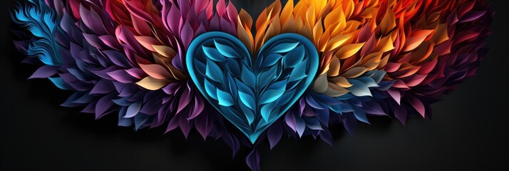 Abstract Heart Shape In Multicoloured Rainbow Colours On Black Background