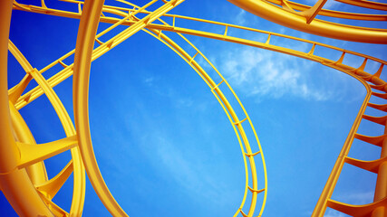 Curvy roller coaster rails in the sky. 3D illustration