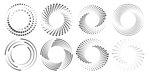 Set of halftone round dotted frames. Design element for frame, logo, web pages, prints, posters, template.