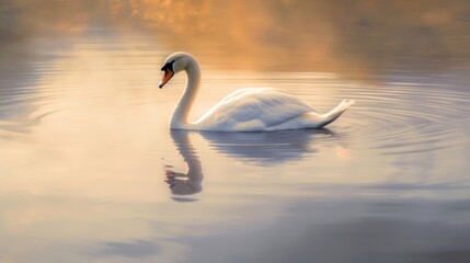 Serene Swan on a Lake reflecting its peaceful nature. AI generated