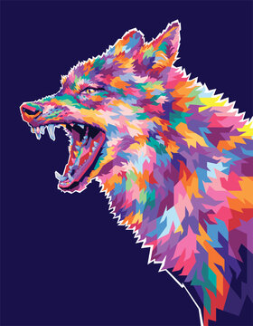 Colorful wolf howling pop art illustration