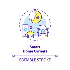 2D editable smart home owners thin line icon concept, isolated vector, multicolor illustration representing voice assistant.