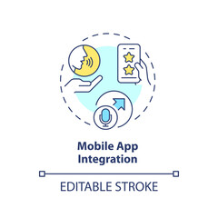 2D editable mobile app integration thin line icon concept, isolated vector, multicolor illustration representing voice assistant.