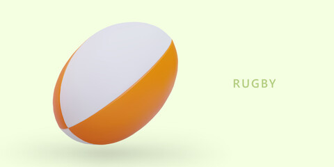 Realistic rugby ball. Sports accessory for American football. Oval leather ball for team play. Concept for sports accessories store. Sports school invitation template. Competition announcement