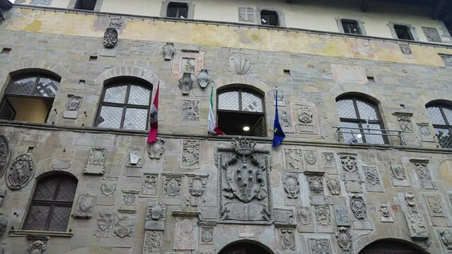 Facade Of Pretorio Palace Via dei Pileati In Arezzo, Italy. Tilt-up