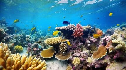 Naklejka na ściany i meble Colorful Coral Reef and diverse marine life. AI generated