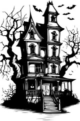 Haunted house sketch. Old house Halloween. hand drawn sketch illustration. Vector. illustration for your design.