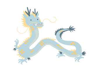 かわいい龍の全身イラスト_青龍_パステルブルー