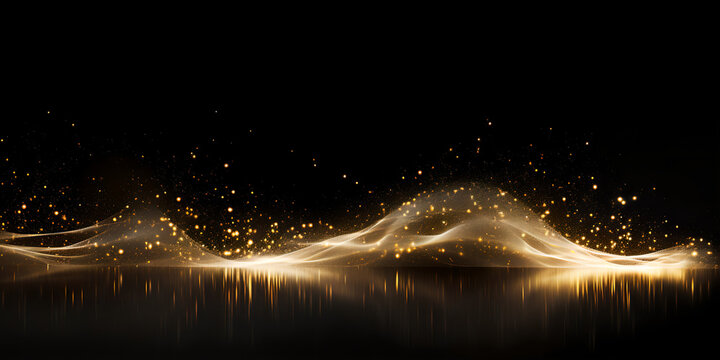 Shimmering bokeh abstract background, banner, Golden shatterd pieces in waves, The Shimmering Blaze Series, Generative AI
