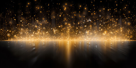 Shimmering bokeh abstract background, banner, Golden shatterd pieces in waves, The Shimmering Blaze Series, Generative AI