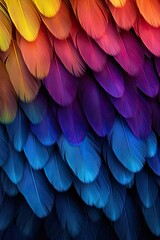 Fototapeta premium colorful feathers background with visible components quill, shaft and barb