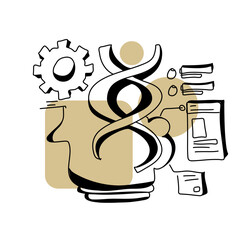 Flat Illustration Outline Intelligence DNA Double Helix Brain is utilized for website UI UX, seamlessly communicating complex ideas.