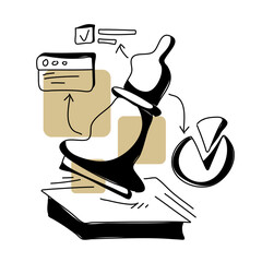 Flat Illustration Outline Intelligence Chess King Mind is used for website UI UX, symbolizing strategic thinking. It adds visually engaging content