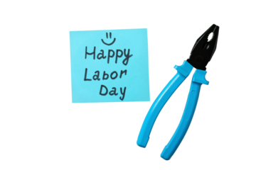 PNG, Pliers and paper with text, isolated on white background