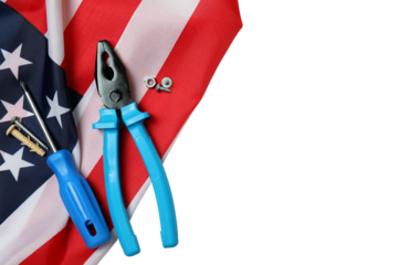 PNG, America flag and tools, isolated on white background