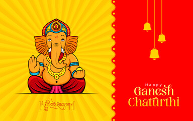 Indian Religious Festival Happy Ganesh Chaturthi Template Design with Lord Ganesha Illustration - obrazy, fototapety, plakaty