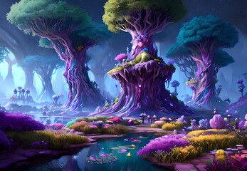 Fototapeta premium Fairy tale world fantasy landscape beautiful dream,Generative AI