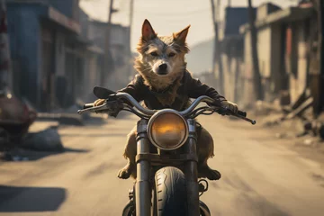 Fototapeten cute dog riding a motorbike © Salawati