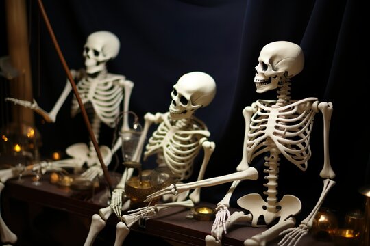 Happy Halloween Group of skeletons enjoying halloween party  