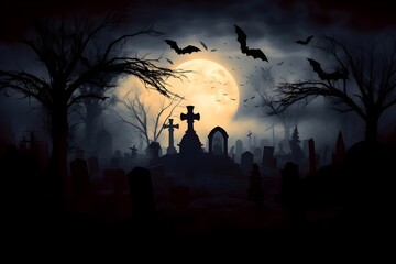 Fototapeta premium Graveyard Silhouette Halloween Abstract Background