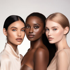 three women, portrait of three women, photo for cosmetic brand, natural beauty