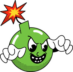 Groovy bomb character illustration