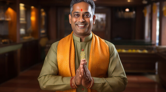 Indian male smiling namaste