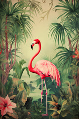 Pink flamingo with exotic background