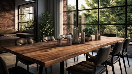 Fototapeta na wymiar Wooden table dining interior kitchen