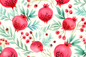 Pomegranate watercolor hand drawn seamless pattern