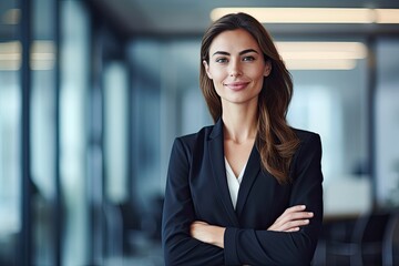 Fototapeta premium Businesswoman in modern office. Photo generative AI