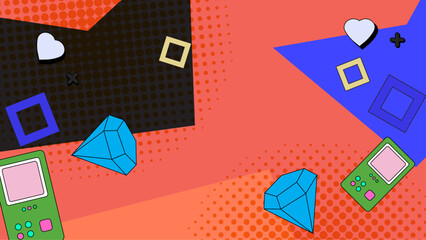 Set abstract geometric shapes, Memphis style elements, vintage banner, poster. Vector illustration 90s