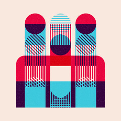 Risograph style geometric composition for art print, poster etc.