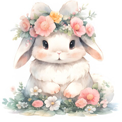 cute rabbit with flowers