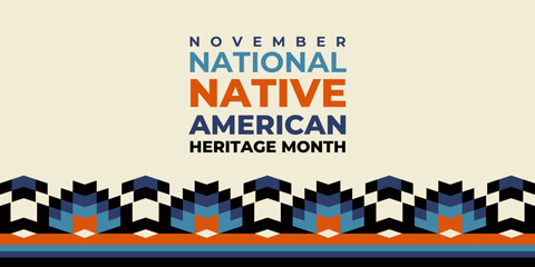 Native american heritage month greeting. Vector banner, poster, card, flyer, content for social media with text Native american heritage month, november. Beige background with native ornament border.