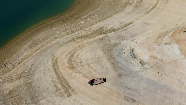 Bird's eye view of the half dried up reservoir Ramsko Jezero in Bosnia and Herzegovina