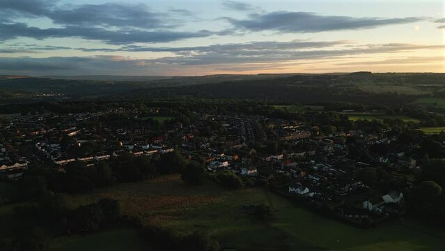 Establishing Drone Shot Over Calverley Village at Golden Hour Sunrise