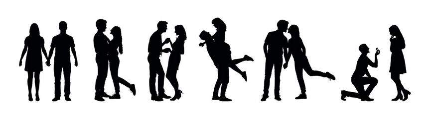Romantic couple various poses vector silhouettes set collection.