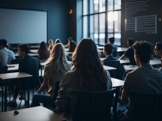 Obraz premium Back of students sitting in classroom