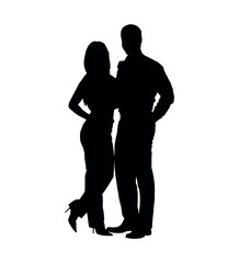 Couple standing and hugging together portrait vector silhouette.
