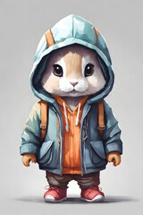 Cozy Bunny Vibes Watercolor Portrait of a Hoodie Wearing Rabbit Ai Generative