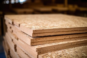 OSB boards in stock chipboard stacked on pallets