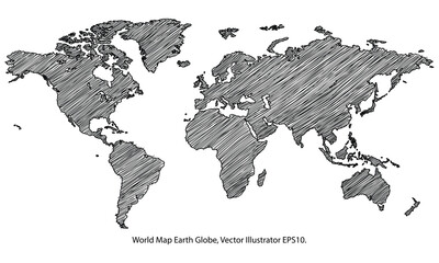World Map Earth Globe Vector line Sketched Up Illustrator, EPS 10.