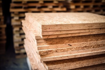 OSB boards in stock chipboard stacked on pallets