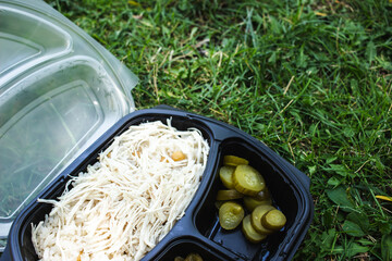 Turkish chicken rice in a disposable container