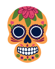 Vector isolated illustration of decorated human skull. Day of the Dead.